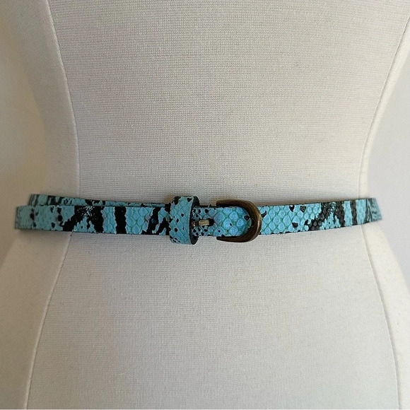 BDG Accessories - BDG Leather Snakeskin Skinny Belt Blue Size M Reptile Embossed Animal Print